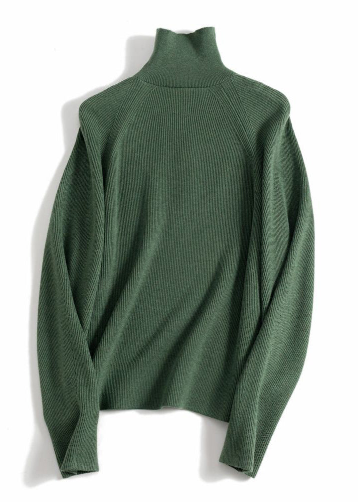 Simple Green Solid Button Wool Knit Top Spring