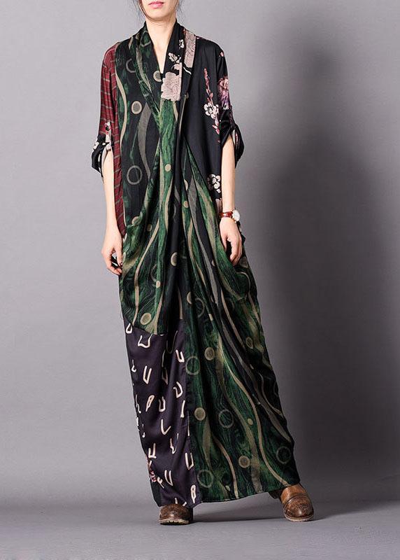 Simple Green V Neck Patchwork Silk Holiday Dress Spring - Omychic