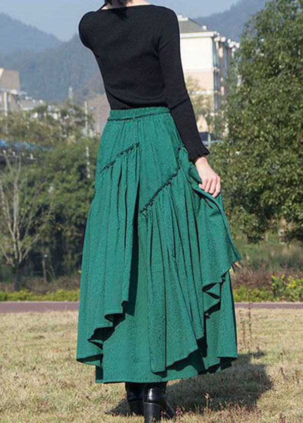 Simple Green Wrinkled Asymmetrical Patchwork Cotton Skirts Spring