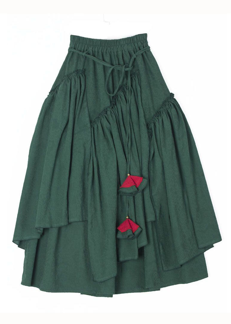 Simple Green Wrinkled Asymmetrical Patchwork Cotton Skirts Spring