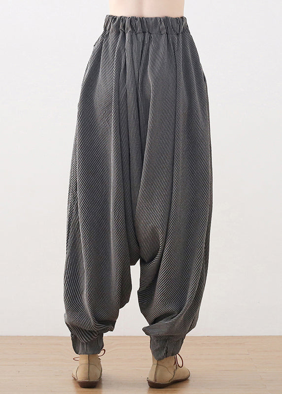 Simple Grey Elastic Waist Pockets Harem Pants Fall