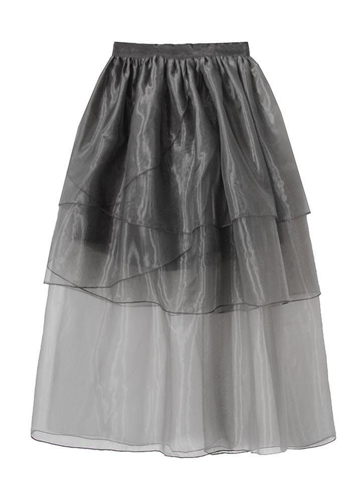 Simple Grey Ruffles Cinched  Skirts Summer - Omychic
