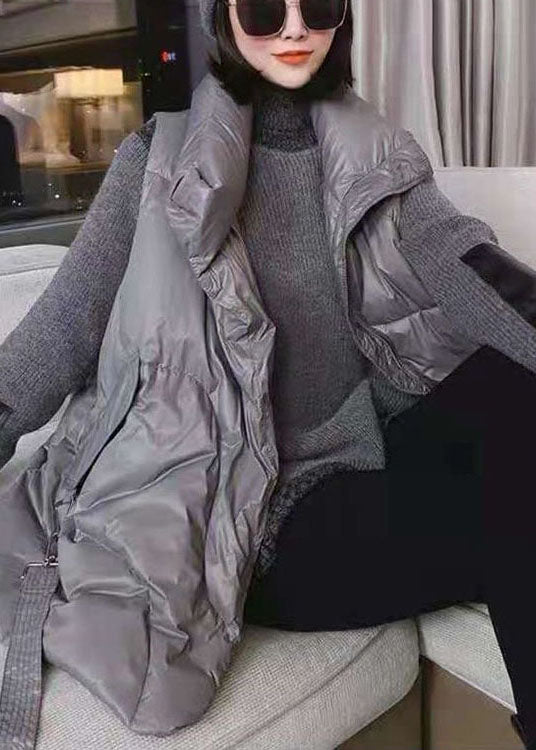 Simple Khaki fashion Loose zippered Winter Sleeveless Puffer Vest