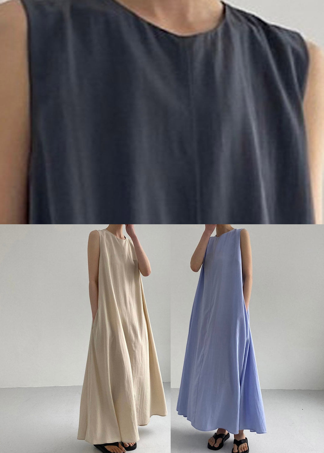 Simple Light Blue Solid Maxi Dresses Summer