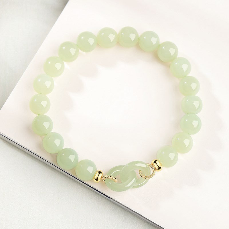 Simple Little Green Pearl Beading Ping Buckle Bracelet