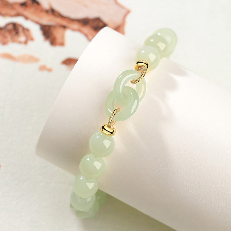 Simple Little Green Pearl Beading Ping Buckle Bracelet