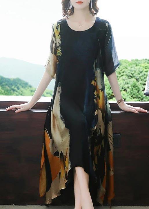 Simple Long Stylish Plus Size Elegant Chiffon Prints Loose Dress - Omychic