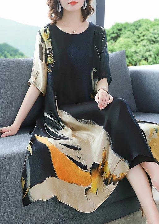 Simple Long Stylish Plus Size Elegant Chiffon Prints Loose Dress - Omychic