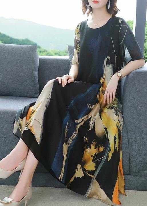 Simple Long Stylish Plus Size Elegant Chiffon Prints Loose Dress - Omychic