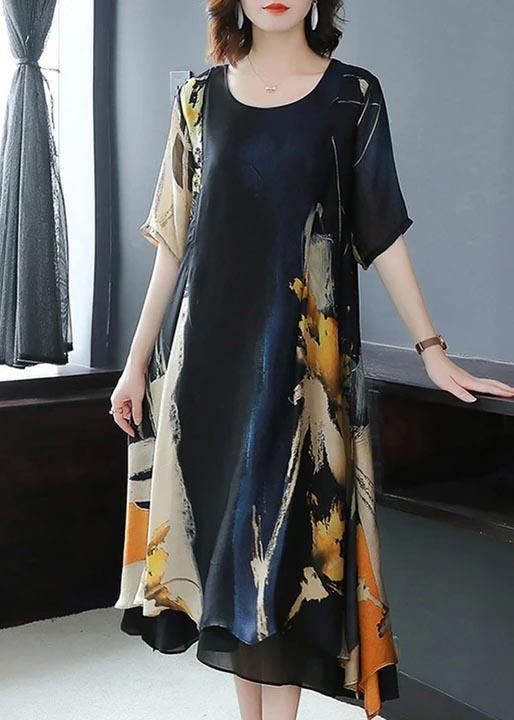 Simple Long Stylish Plus Size Elegant Chiffon Prints Loose Dress - Omychic