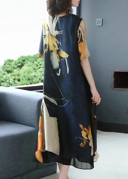 Simple Long Stylish Plus Size Elegant Chiffon Prints Loose Dress - Omychic