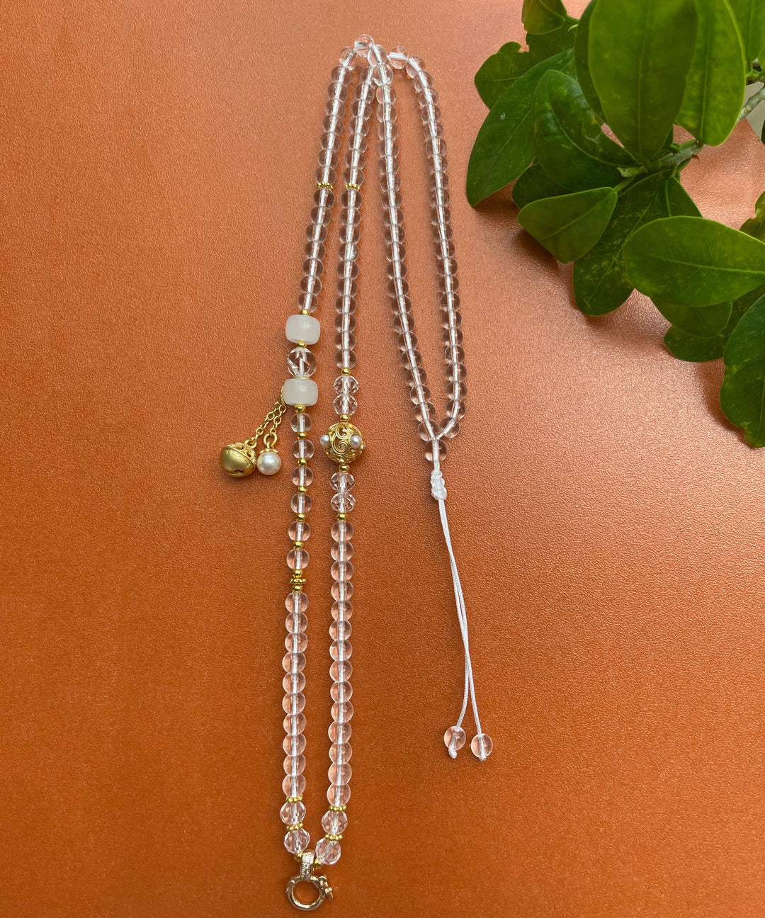 Simple Nude Hand Woven Crystal Jade Tassel Pendant Necklace