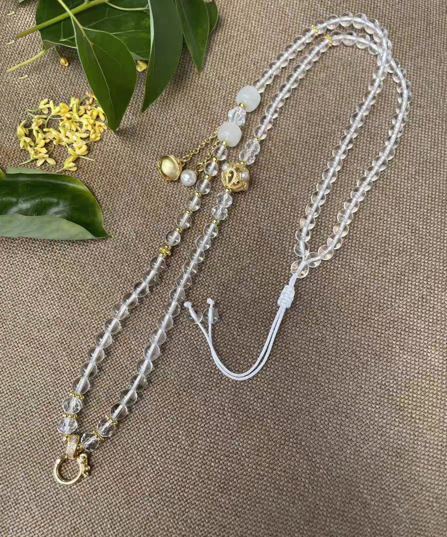 Simple Nude Hand Woven Crystal Jade Tassel Pendant Necklace