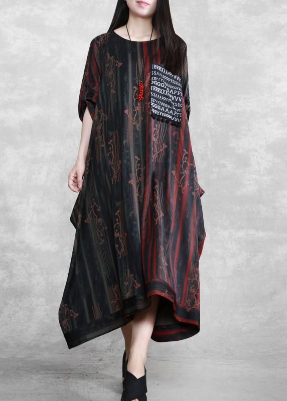 Simple O Neck Asymmetric Dresses Print Robes Dress  ( Limited Stock) - Omychic