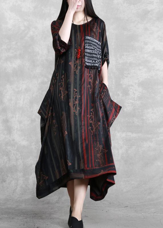 Simple O Neck Asymmetric Dresses Print Robes Dress  ( Limited Stock) - Omychic