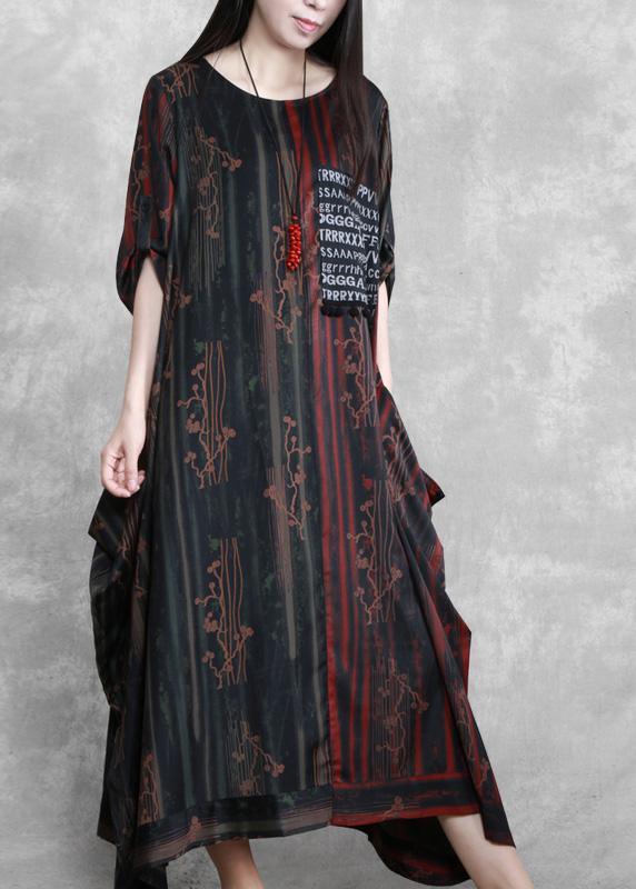 Simple O Neck Asymmetric Dresses Print Robes Dress  ( Limited Stock) - Omychic