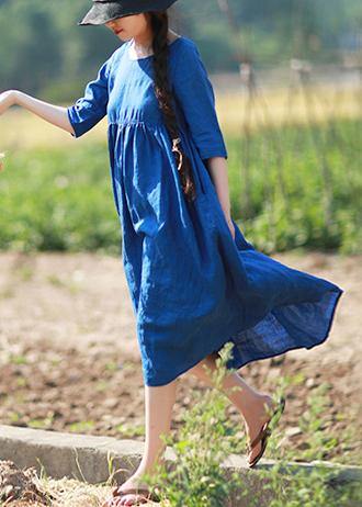 Simple O Neck Patchwork Summer Tunic Blue Vestidos De Lino Dress - Omychic