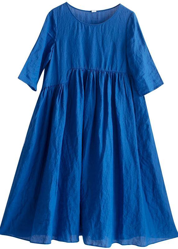 Simple O Neck Patchwork Summer Tunic Blue Vestidos De Lino Dress - Omychic