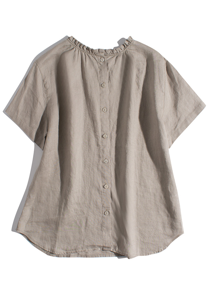 Simple Pink Ruffled Wear On Both Sides Linen Blouses Summer