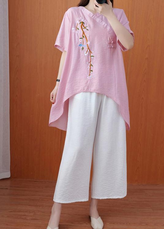 Simple Pink Silhouette Asymmetrical Design Size Clothing Summer Tops - Omychic