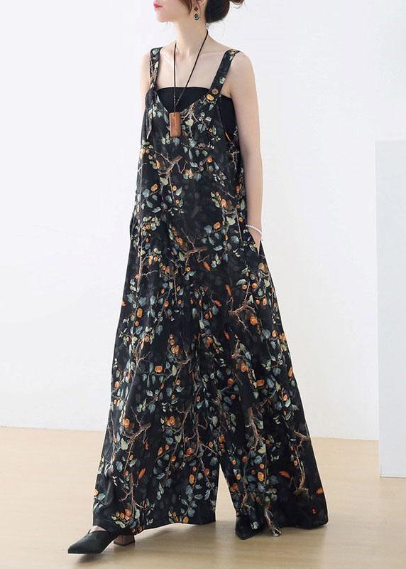 Simple Red Floral Pockets Wide Leg Fall Romper - Omychic