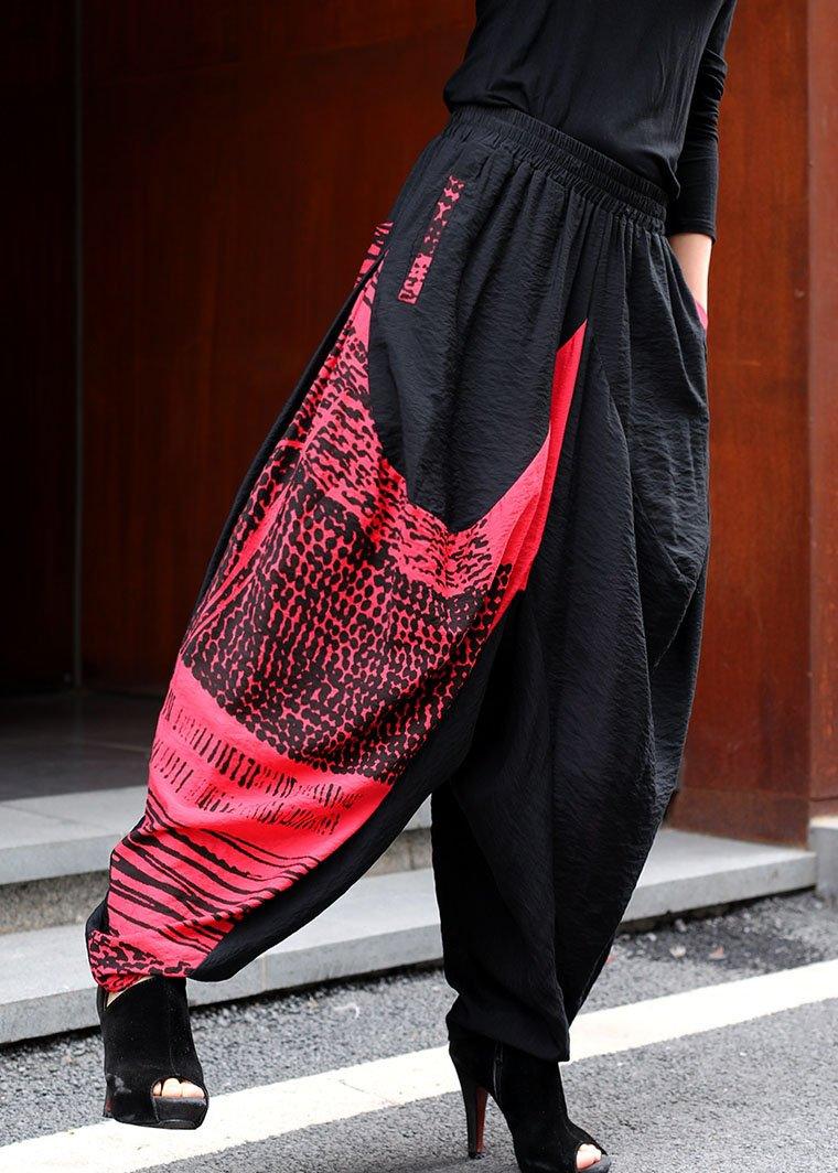 Simple Red High Waist Print Harem Winter Pants - Omychic