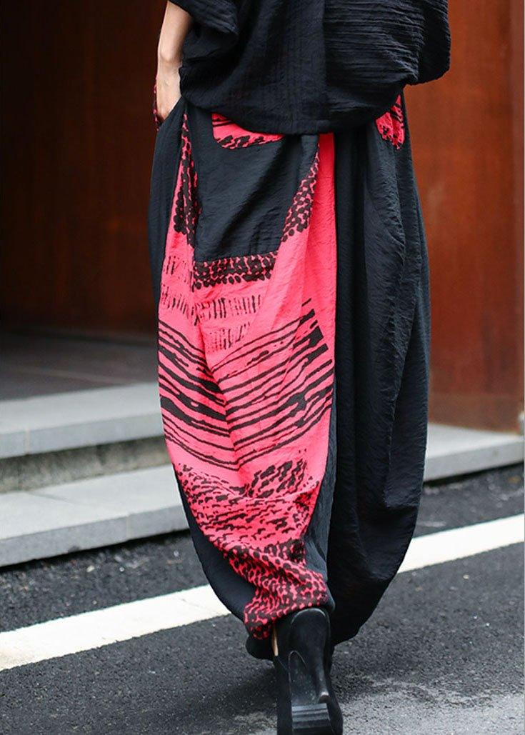 Simple Red High Waist Print Harem Winter Pants - Omychic