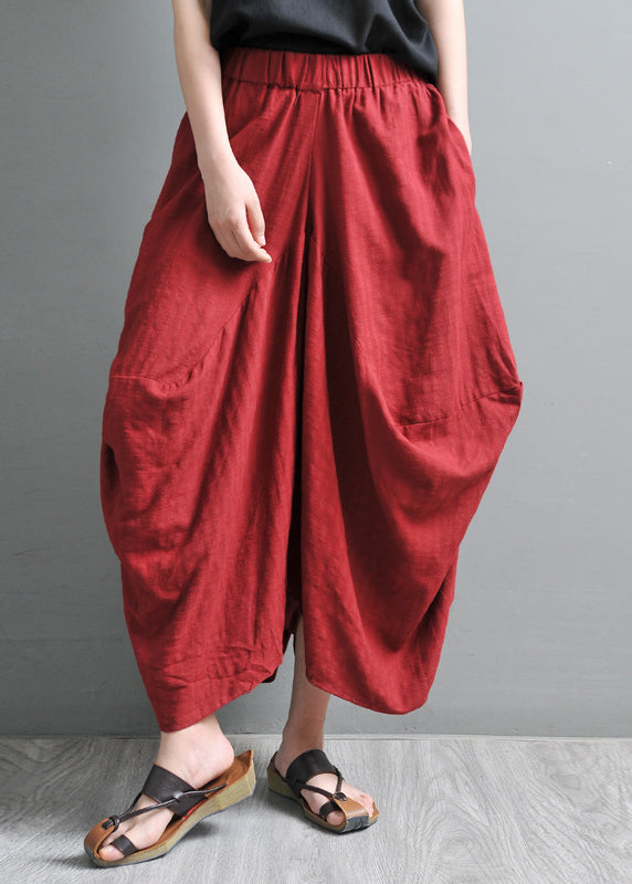 Simple Red Pockets Wide Leg Pants Skirt Summer
