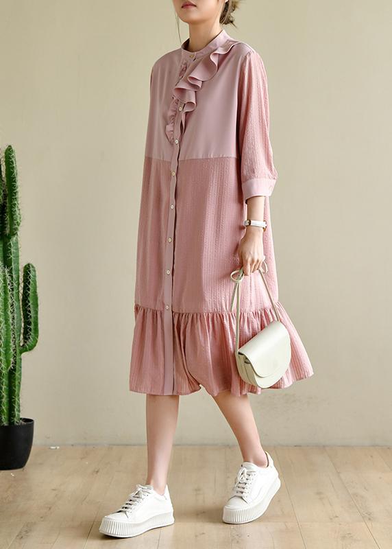 Simple Ruffles Maxi Patchwork Pink Dresses - Omychic