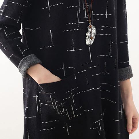 Simple Sweater Wardrobes Largo high neck pockets black oversized knitwear - Omychic