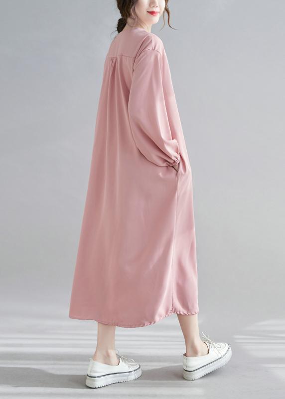 Simple V neck Drawstring Spring Tunics Pink Art Dress - Omychic
