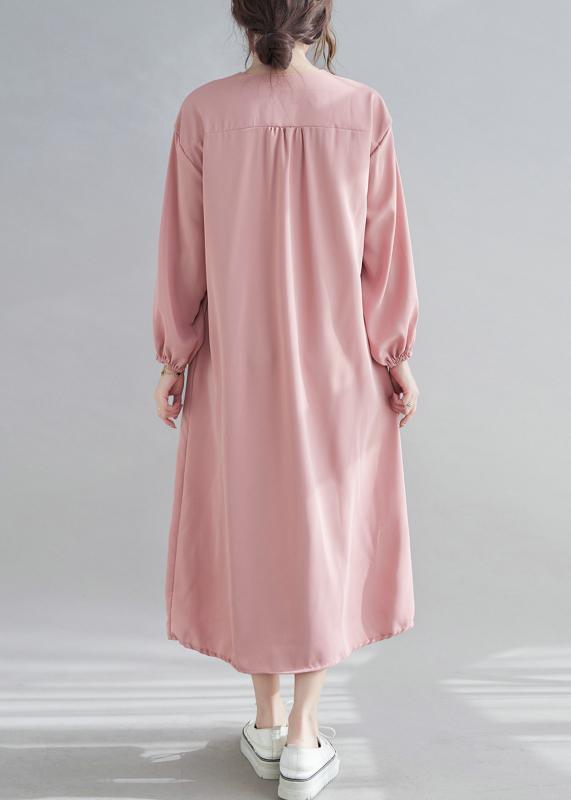 Simple V neck Drawstring Spring Tunics Pink Art Dress - Omychic