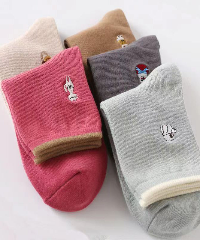 Simple Warm Animal Jacquard Cotton Mid Calf Socks