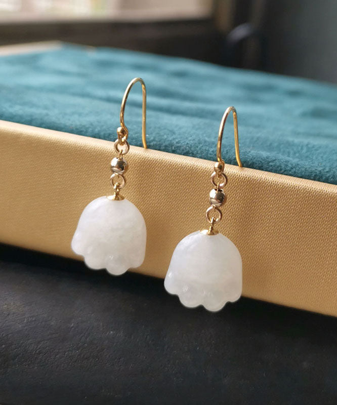 Simple White 14K Gold Jade Cat Paw Drop Earrings