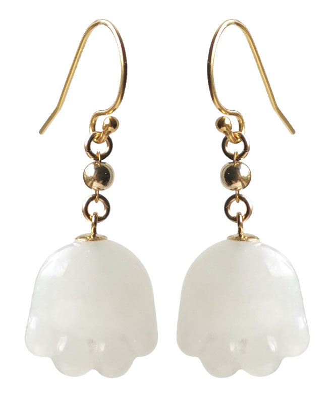 Simple White 14K Gold Jade Cat Paw Drop Earrings