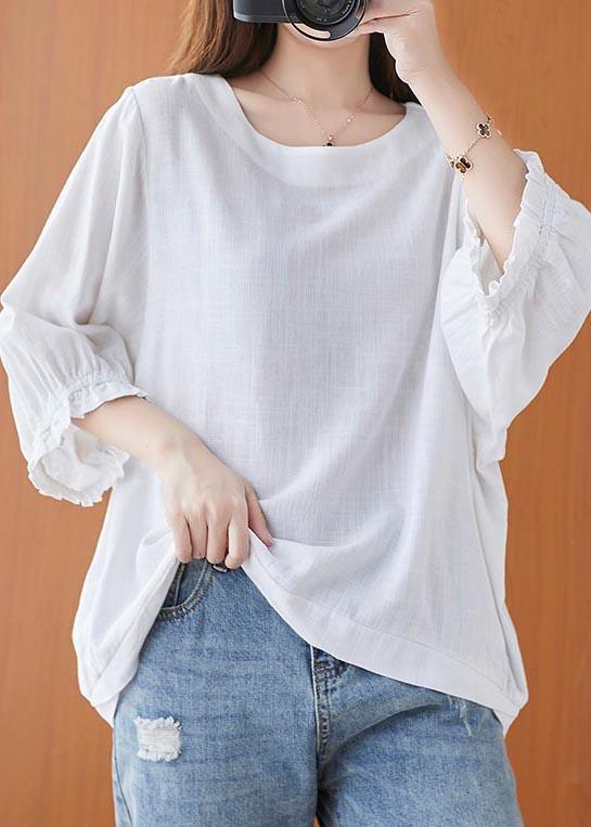 Simple White O-Neck Cotton Top Summer - Omychic