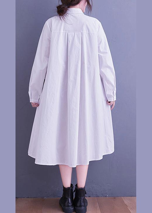 Simple White Quilting Clothes Lapel Low High Design Loose Spring Dress - Omychic