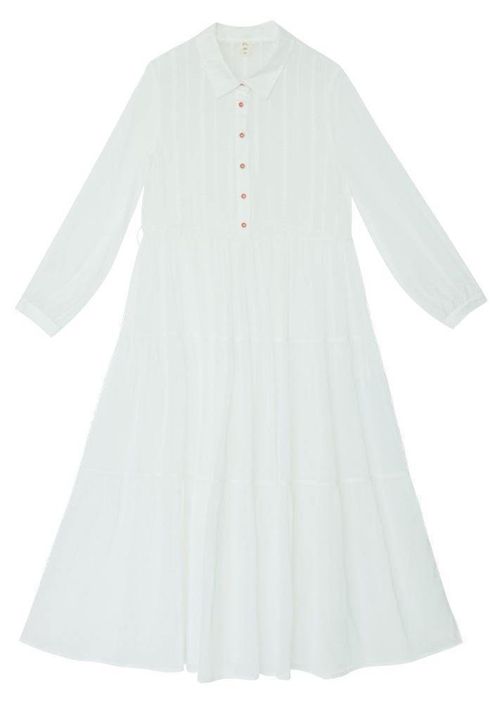 Simple White tie waist Long sleeve Party Summer Chiffon Dress - Omychic