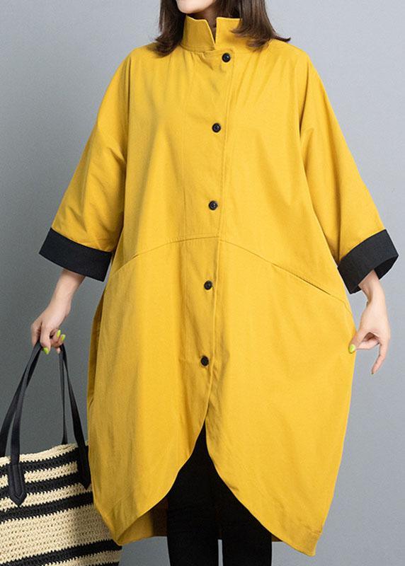 Simple Yellow Casual Button asymmetrical design Fall Coat - Omychic