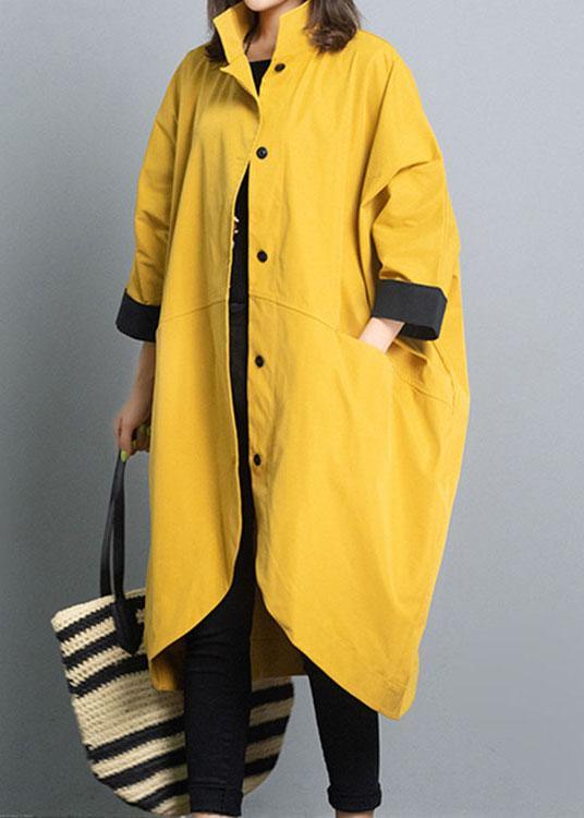 Simple Yellow Casual Button asymmetrical design Fall Coat - Omychic