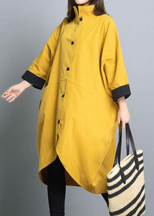 Simple Yellow Casual Button asymmetrical design Fall Coat - Omychic