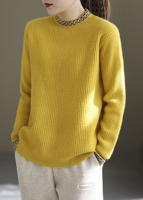 Simple Yellow High Neck Solid Thick Knit Sweater Tops Winter