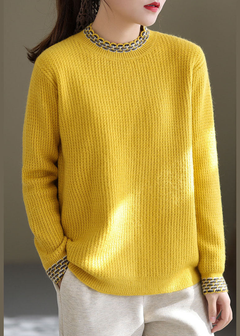 Simple Yellow High Neck Solid Thick Knit Sweater Tops Winter