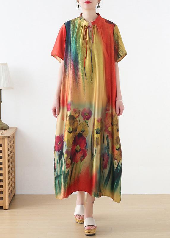 Simple Yellow Print Chiffon Tie Summer Robe Dresses - Omychic