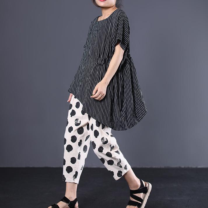 Simple asymmetric cotton blouses for women Work black striped blouses summer - Omychic