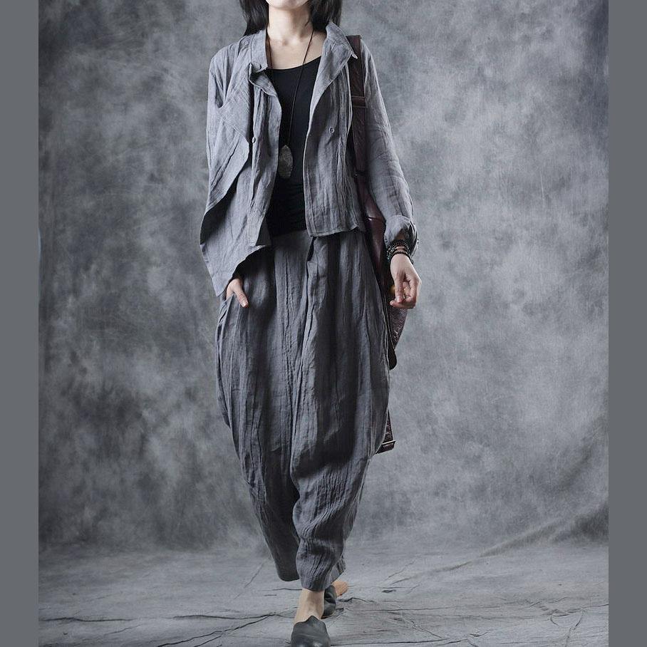 Simple asymmetric linen clothes For Women Fabrics gray shirt fall - Omychic