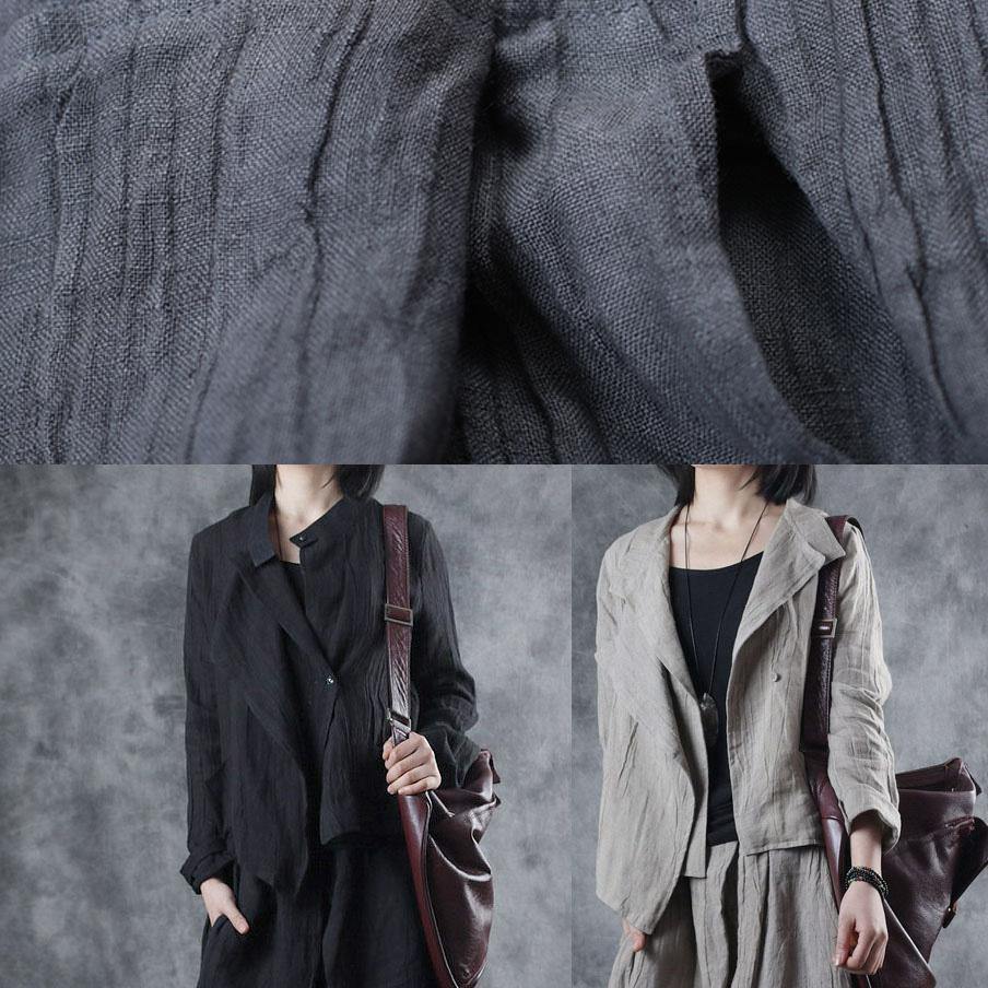 Simple asymmetric linen clothes For Women Fabrics gray shirt fall - Omychic