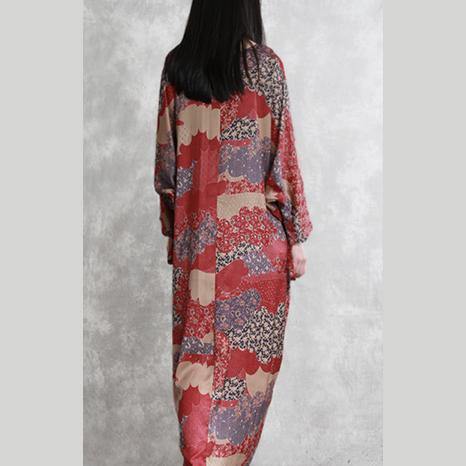 Simple batwing sleeve silk Robes Women Sleeve red prints cotton Dress summer - Omychic