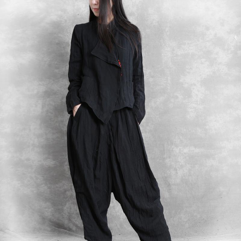 Simple black Multiple ways to wear  linen top silhouette and Fashion harem pants - Omychic