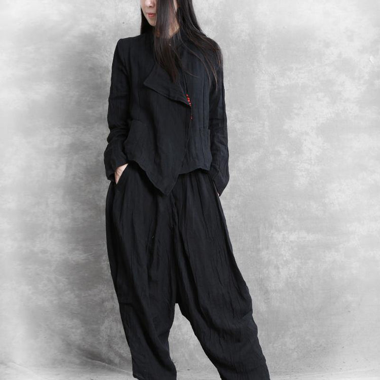 Simple black Multiple ways to wear  linen top silhouette and Fashion harem pants - Omychic